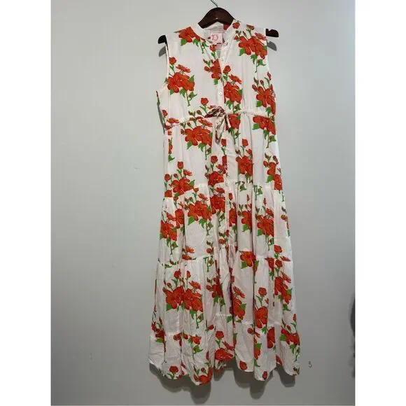 Victoria Dunn Magnolia Flutter Floral Sleeve Dress Size Medium Button - Picture 1 of 13